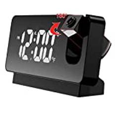 Väckarklocka med projektion | Hemma digital klocka med 180° projektor - USB-laddning, temperaturdisplay, spegel LED-display, 12/24H, snooze, dubbel väckarklocka, 4-nivådimmer Tacery
