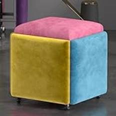 Stool Cubes, 5 in 1 Nesting Ottoman Cube Chair, Movable Footstool, Stackable Sofa Chair Stools, Rolling Chair for Living Room Bedroom for Living Room, Dining Room,06,Large