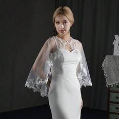 1st utsökt blommönster kort vintage elegant brudsjal spets Bolero jacka för bröllopsklänning - Multifärgad (Beige 55,Vit 55)