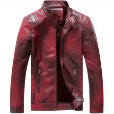 TEMU Men's Leather Jacket For Men Stand Collar Biker Vintage Motorcycle Waterproof Distressed Pu Coat Jackets