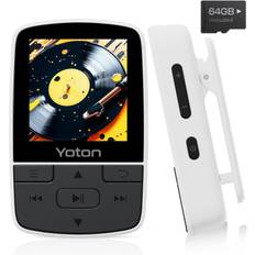 YOTON Bluetooth MP3 64GB Large Mini HiFi Music Player with Sports Independent Volume FM Earphones White Player, Storage, Clip, Button, Radio, vit