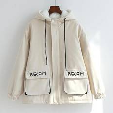 Women's Winter Large Size Cotton Coats Harajuku Plush Thickened Short Cotton Coats Solid Color Loose Casual Versatile Hooded Coats S beige