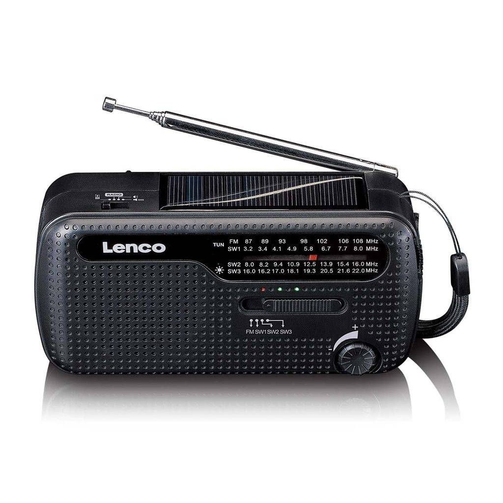 Lenco Bærbar Nødradio Lommelygte og Powerbank - Sort