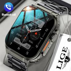 LIGE Inspelningsfunktion SIRI Dial Smart Watch 600MAH Stort batteri TWS Music 100+ Sports Watch True Blood Oxygen Smartwatch Herr Mesh belt gyllene