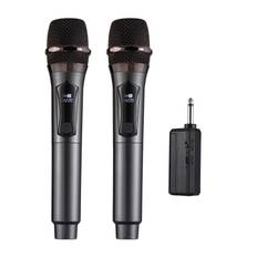 Trådlöst mikrofonsystemmottagare med handhållen mikrofon Anti-Howling för hemmabio Karaoke Church 1 Receiver with 2 Microphones svart
