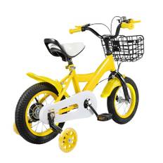 BJTDLLX 12 tums barncykel för pojkar och flickor, barncykel med stödhjul för 2–4 år, barncykel 3-hjul barncykel för utomhusbruk, justerbar höjd 18,7–22,04 tum (gul)