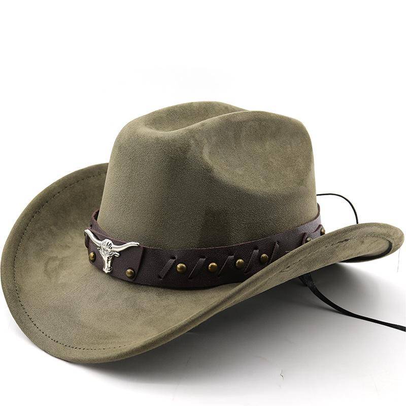 Ko-huvud mocka västerländsk cowboyhatt ull jazzhatt herr och dam etnisk stil höst och vinter filthatt stor brättehatt 56-58cm rosa
