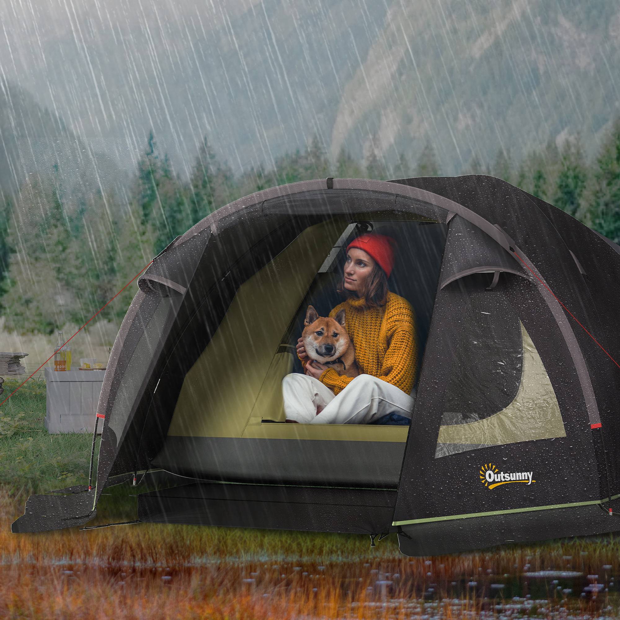 Campingtelt til 4 personer, let, stabilt, vandtæt, UV 50+ tunneltelt med baldakin, sidedør og vindue, bund, familietelt med 3000 mm vandsøjle, telt til camping, rejser, trekking, have