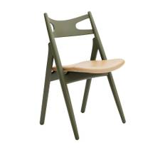 Carl Hansen - CH29P Sawbuck Chair, Lackerad Bok, Olive Green, Lädergrupp A Loke - 7050 - Spisebordsstole - Hans J. Wegner - Grøn - Læder/Træ
