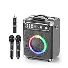 GJCrafts Karaoke, allt-i-ett komplett karaoke med 20 W Bluetooth-högtalare, 2 trådlösa karaoke-mikrofoner och uppladdningsbar mikrofonfack, bärbar Sono-högtalare för festutgång