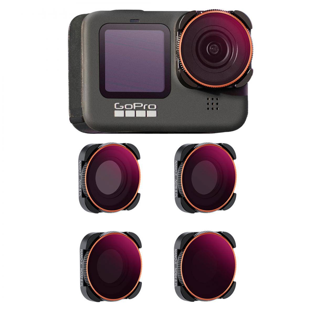 KENTFAITH GOPRO Hero 9/10/11/12/13 Action Camera Filter Set ND8&PL + ND16&PL + ND32&PL + ND64&PL 4 Pack 2-in-1 Filter Kit Protector with Anti-reflection Green Film Action Camera Accessories