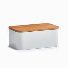 Brødkasse i metal og bambus - Hvid - 18cm x 31cm x 12,5cm - Erika