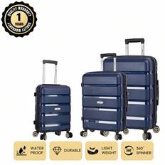 European Brand French Design POLYPROPYLENE Material 20+24+28 Inch Travel Luggage 3 Pieces Set, Expandable Large Capacity, Quiet Wheels, Lock, Waterpro - NAVY