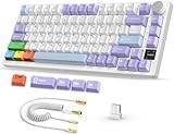 AJAZZ AK820PRO 75% TKL trådlöst mekaniskt speltangentbord med lindad USB C-kabel, 2,4G/BT5.1/USB-C trådbunden, 81 nycklar med TFT-färgskärm och CNC-knapp, RGB-belysning, 4000mAh-lila vit