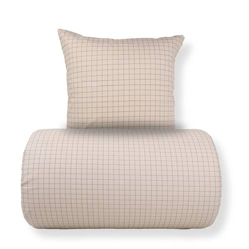 Dubbelt sängset 240x220 cm - 100% bomull - Sandfärgat med bruna rutor