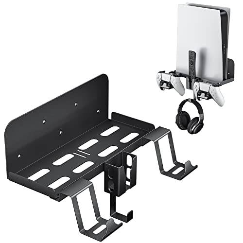 Aceshop PS5 väggfäste, 5-i-1 Playstation 5 väggfäste (Disc and Digital Edition) väggfäste för Playstation 5 med avtagbar kontrollhållare och hörlurshängare och fjärrkontrollfäste, Svart