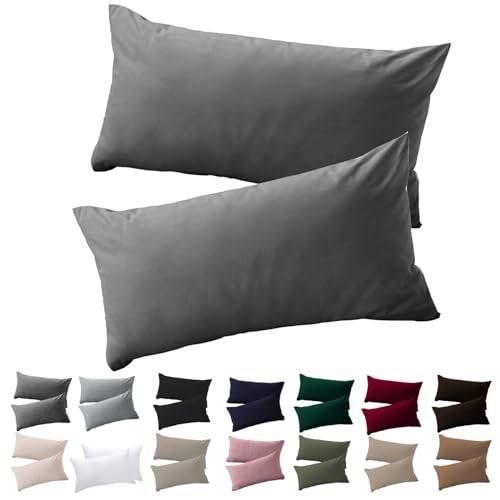 Soifox Kissenbezug 40x60 2er Set - Anthrazit kopfkissenbezug Für Kissen 40 x 60 cm 100% Mikrofaser Resistent und Hypoallergen Kissenbezüge mit Reißverschluss