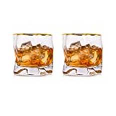 Osymmetriska whiskyglas, presentset för män, dricksglas för födelsedag, fars dag, pensionering, farfar, till rom, gin, bourbon, 2-pack