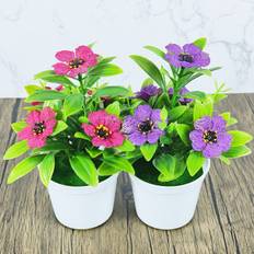 TEMU 2-pack Artificial Violet Potted Plants With Green Leaves, Birthday Home Decor, Plastic Tabletop Faux Flowers For Living Room, Christmas, Day, National Grandparents Day Decorations With Container