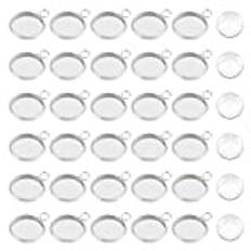 UNICRAFTALE 60 uppsättningar 12 mm platt rund bricka kit för att göra berlocker blank infattning hänge 304 rostfritt stål hänge cabochon inställningar och klart glas cabochon för kvinnor halsband