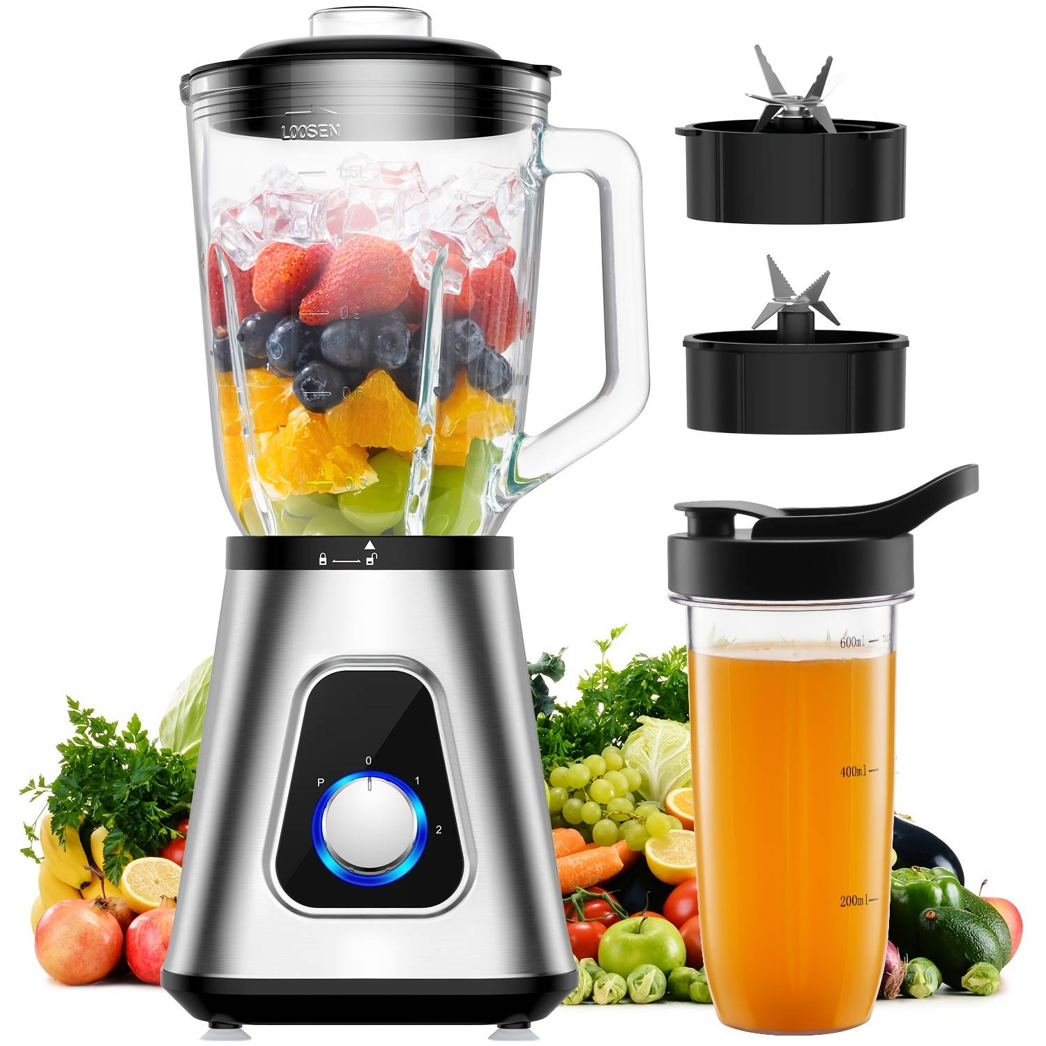 Shardor Blender Smoothie Maker 2-1 Smoothie Blender Combo, 1.5l Glass Jar Mixer With 650ml Travel Cup, 3-speed Blenders, Jug Blender For Smoothies, Shakes, Drinks Sauces, Silvery