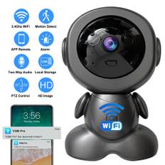 Mini WiFi IP Camera Wireless Indoor Robot Baby Monitor Two Way Audio Motion Detection Video Camara V380 CCTV Security Protection 1MP Cam No Card svart