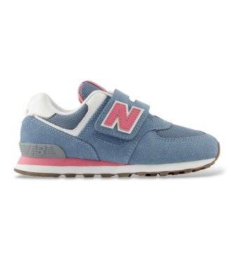New Balance för flickor. P574V1_KL Sneakers 574 blå (135USA=32), Tyg, Karta, Nyckelband, Deportivo, barnmode
