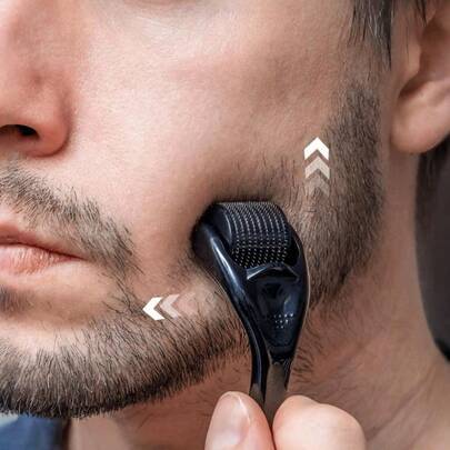 1 st 025 mm dermaroller i rostfritt stål, mikronålningsverktyg för skäggtillväxt, hudvård, unisex-design, förbättrar serumabsorptionen, stimulerar hår - Svart