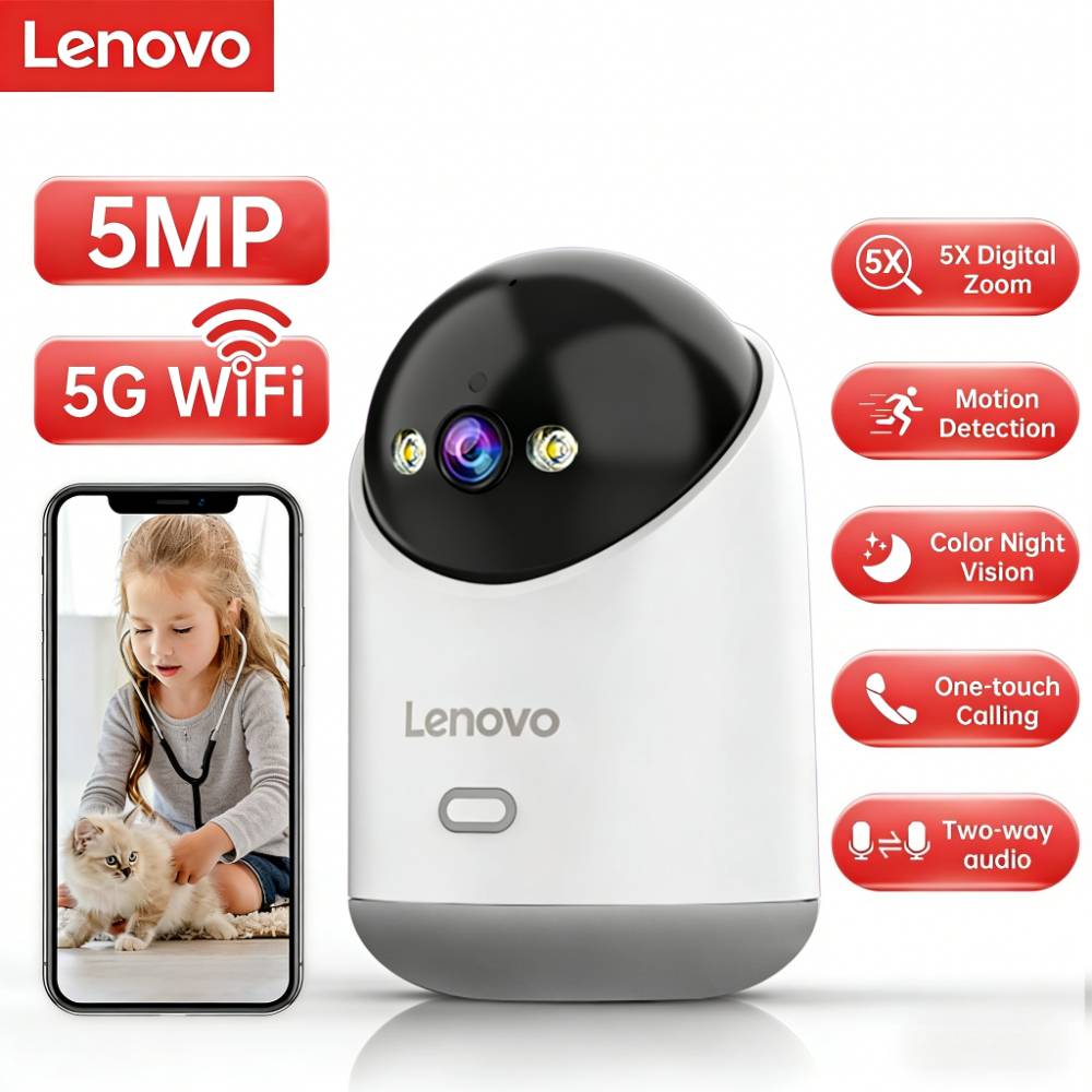 Lenovo 5MP 5G WiFi Camera Indoor Home Security IP Smart Baby Monitor Camera Color Night Auto Tracking Video Surveillance Camera