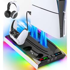with PS5 PS5 Vertical Stand Cooling 3 Levels Adjustable Wind Speed PS5 Controller Charging Stand Charging 2 Devices Simultaneously Compatible with