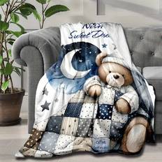 TEMU 1pc Name Printed Blanket - Bear, Personalized Flannel , Contemporary , 200-250gsm, Pattern, , For Bed Sofa , 3d & , For Nap/air Conditioning/tv/ Use, Christmas Halloween