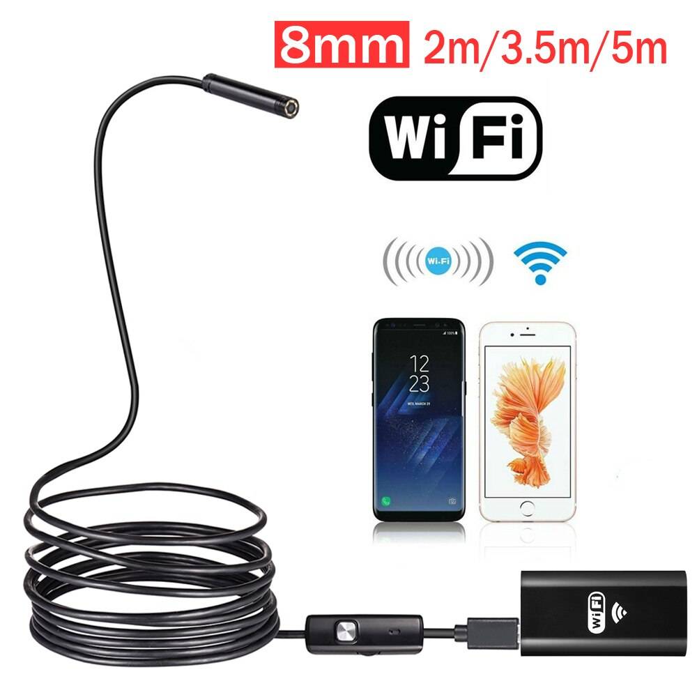 Wifi endoskop kamera 8mm 2/5m vattentät mjuk kabel inspektionskamera usb endoskop borescope ios endoskop för iphone - 8mm 5m