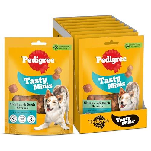 Pedigree Tasty Minis – hundgodis, tuggkuber med kyckling och anka smak – träningsgodis, förpackning med 8 (8 x 130 g)