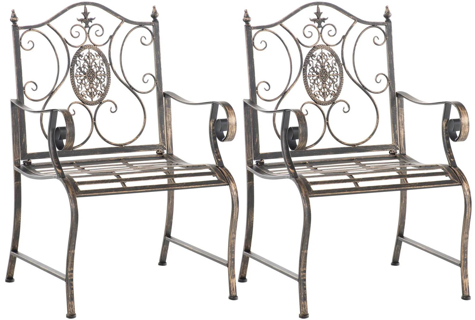 Sæt med 2 havestole i art nouveau-stil i metal med bronzepatinafinish