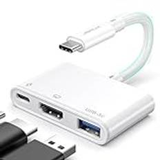 JSAUX USB C till HDMI-adapter, digital AV multiporthubb med 4K HDMI, USB-A 3.0, 100 W PD kompatibel med iPhone 16 Pro/16 Pro Max/16/15 Pro Max, Samsung S24/23, MacBook, iPad, Dell, Surface, Steam Deck