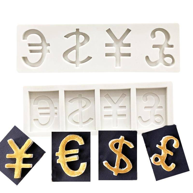 US-dollar Euro RMB Pund Symbol Silikon Fondantform DIY Tårta Choklad Modellering Verktyg