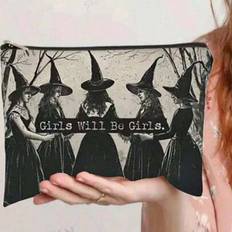 Mysterious Witch And Moonlight Cosmetic Bag - Moon, Raven And Witch Illustration, Witchy Vibes, Unisex Adult Birthday, Holiday Gift, Mystical Gift Pou - Multicolor - A,B