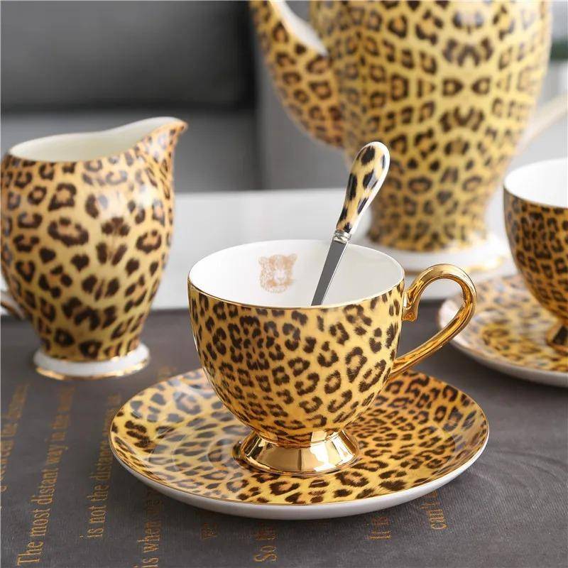 Benporslin Brittisk Mugg Te Mugg Leopardmönster Porslin Kaffe Keramikmugg Servis