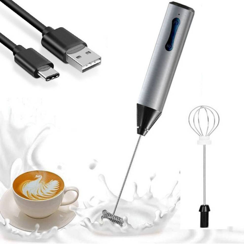 Elektrisk mælkeskummer, genopladelig håndholdt blender i rustfrit stål, kaffemixer til varm chokolade, cappuccino, matcha latte (batteridrevet)