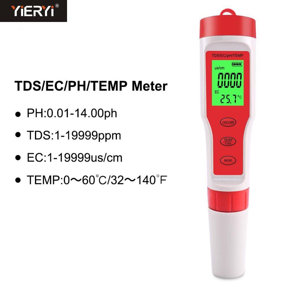 Yieryi digital vattentestare 4 in 1/3 in 1 test ec/tds/ph/temp vattenmonitor tester kit för pooler dricksvatten - Hq9908 bakgrundsbelysning