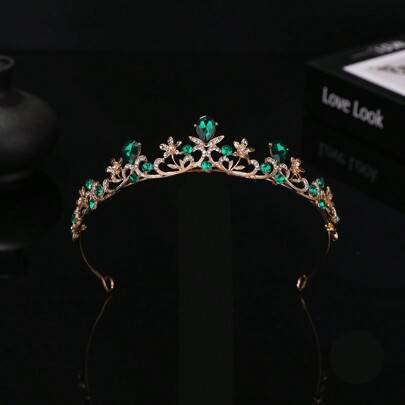 1 st mode prinsessa 3D krona strass hårring, elegant födelsedagshåraccessoar för kvinnor tiara, huvudaccessoarer, blivande brud, fest, håraccessoarer - Grön (En-Storlek)