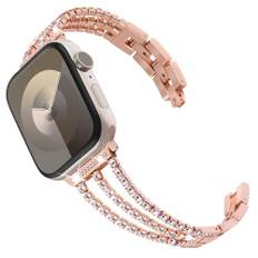 KADES kompatibel mit Apple Watch Armband Damen, Bling Link Armband Edelstahl Armband Ersatzarmband für Apple Watch se armband, series 10 42mm, 9/8/7 41mm, 6/5/4 40mm,3/2/1 38mm, Roségold
