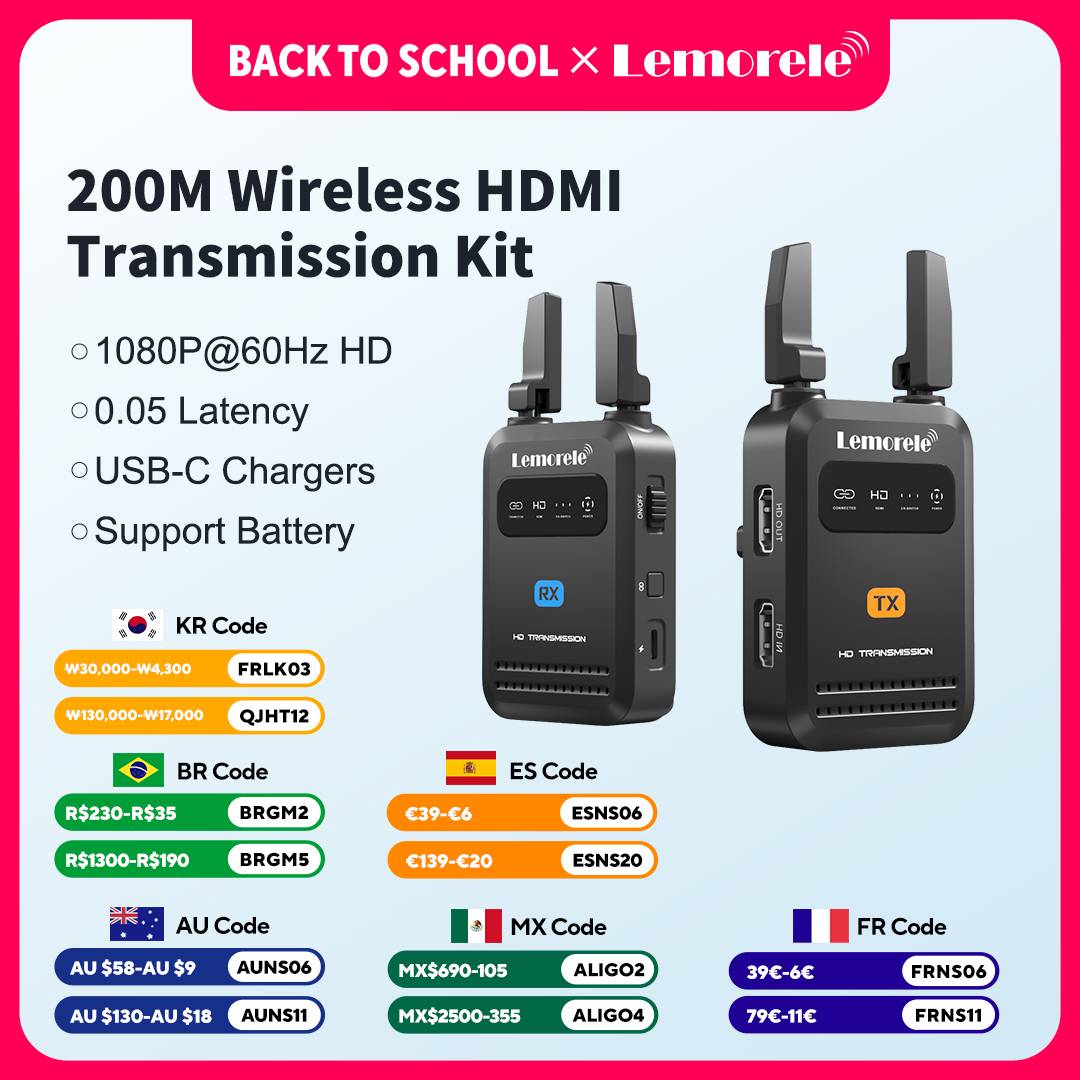 Lemorele HDMI Wireless Transmitter Receiver 200m Video Transceiver 1080P Wireless Extender For Live Streaming Photography