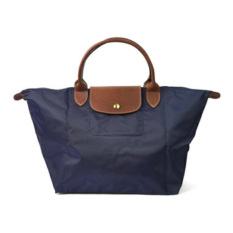Longchamp Le Pliage Original Foldable Large Capacity Solid Color Recycled Polyamide Canvas And Cowhide Dumpling Tote Bag Medium 1623089P68 Sea Blue