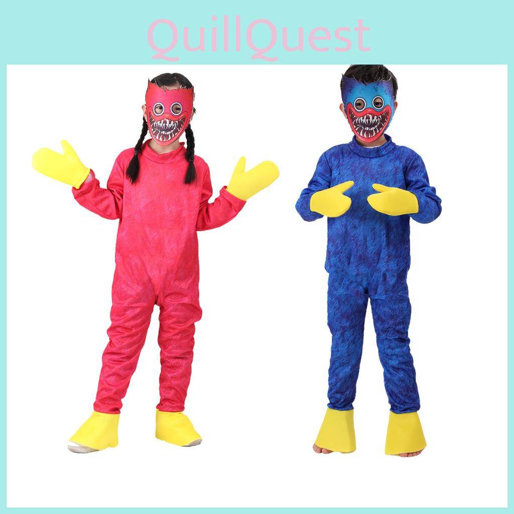 Barn Huggy Wuggy Poppy Playtime Cosplay Kostym Bodysuit Jumpsuit Mask Handskar För Unisex cm