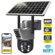 New 4K 8MP WiFi Solar Battery Camera Dual Lens Dual Screen Outdoor Security Protection PTZ Cam PIR Human Detection CCTV Surveillance WiFi Cam