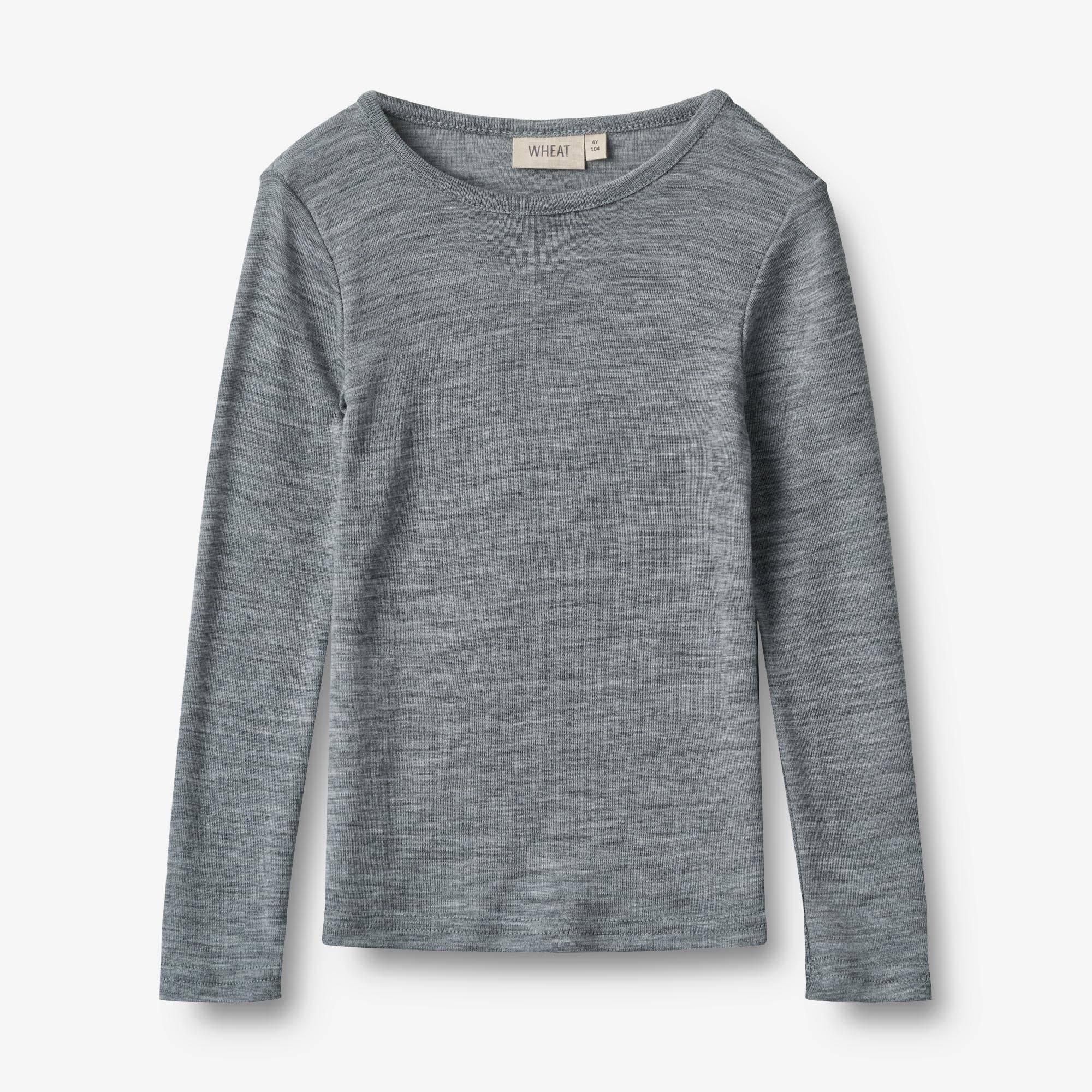 WHEAT® - Langærmet Uld T-shirt Alfie - melange grey - Str 152.