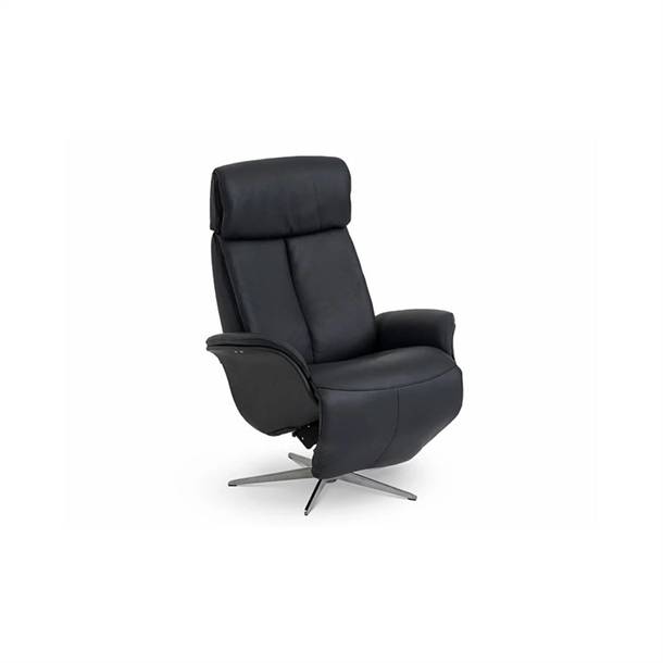 GLOBAL COMFORT VENTURA - LÆNESTOL M/ INDBYGGET FODSKAMMEL - ELBETJENT - SORT SEMIANILIN LÆDER - STÆRK PRIS
