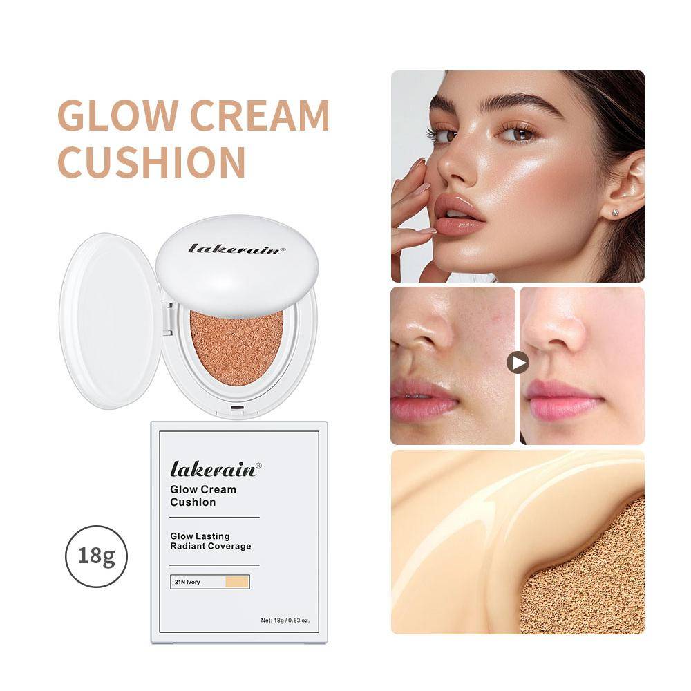 Glow Cream Cushion Foundation Återfuktande 24H Långvarig Fuktkräm Naturlig Lätt Täckning Strålande Hudfinish Daglig Bärbar Ansiktsmakeup Kosmetika