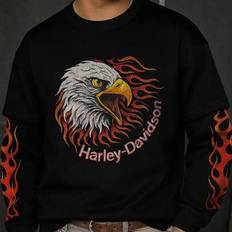 Men's Casual Printed Pullover Sweatshirt, Long Sleeve Crew Neck Hoodie, Autumn/Winter - Black - L,M,XL,XXL,XXXL